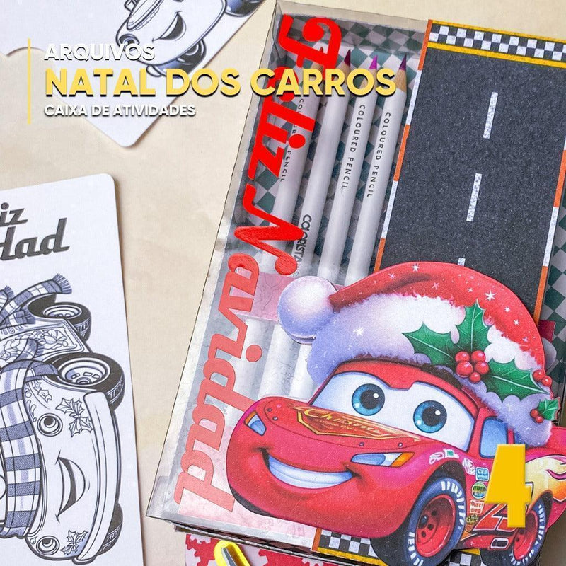 Caixa de Atividades Natal dos Carros - Arquivo Digital para Recorte - Quatro Cambalhotas