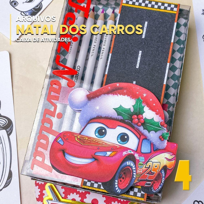 Caixa de Atividades Natal dos Carros - Arquivo Digital para Recorte - Quatro Cambalhotas