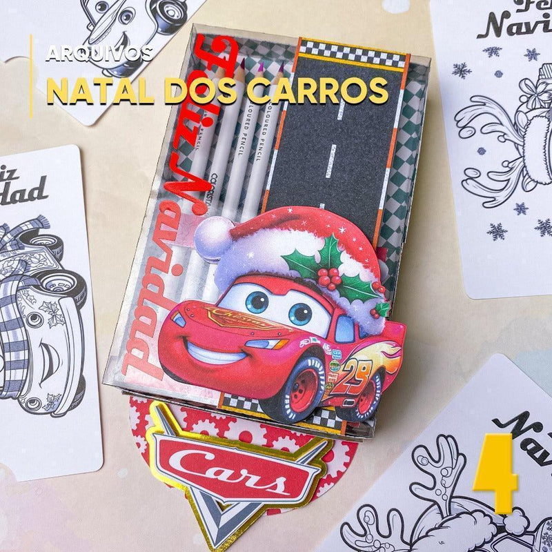 Caixa de Atividades Natal dos Carros - Arquivo Digital para Recorte - Quatro Cambalhotas