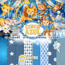 Kit Digital Circo Azul – Cliparts, Papéis Digitais e Fontes - Quatro Cambalhotas