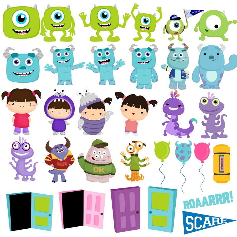 Kit digital Monstros S.A – com cliparts, papéis e fontes para festas e papelaria infantil