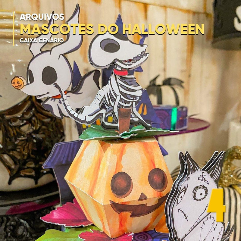 Caixa Mascotes Halloween - Arquivo Digital para Recorte - Quatro Cambalhotas
