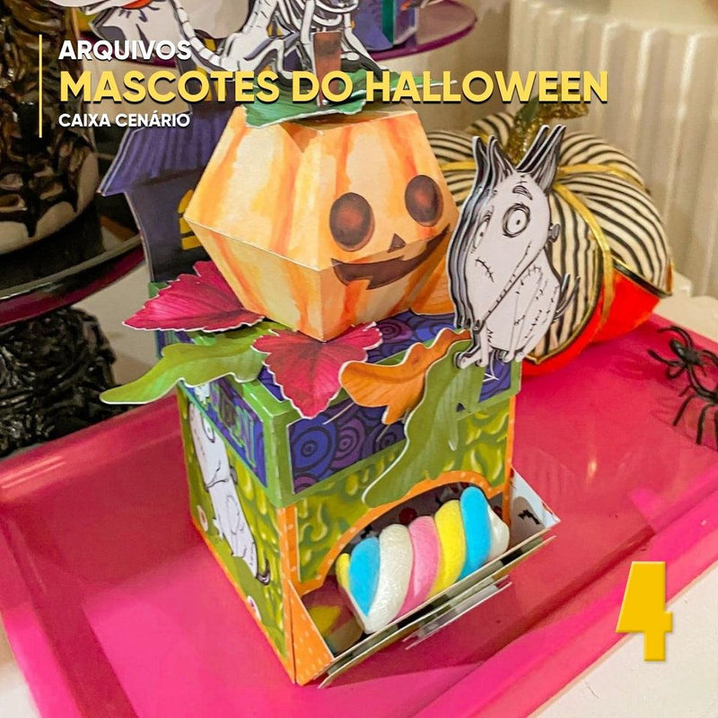Caixa Mascotes Halloween - Arquivo Digital para Recorte - Quatro Cambalhotas