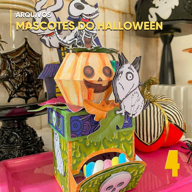 Caixa Mascotes Halloween - Arquivo Digital para Recorte - Quatro Cambalhotas