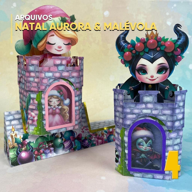 Caixa Natal Aurora & Malévola - Arquivo Digital para Recorte - Quatro Cambalhotas