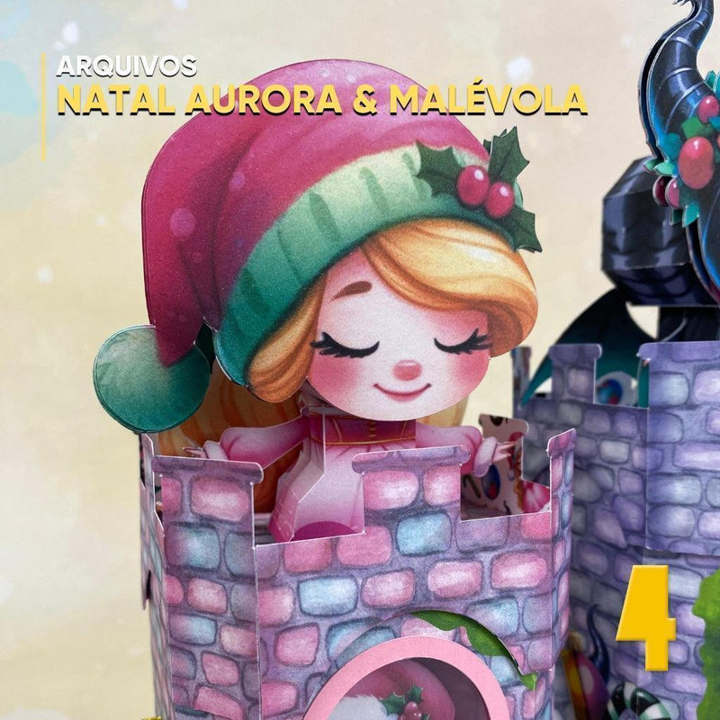 Caixa Natal Aurora & Malévola - Arquivo Digital para Recorte - Quatro Cambalhotas