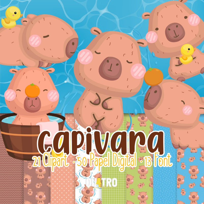 Capybara Digital Kit – Cliparts, Digital Papers and Fonts