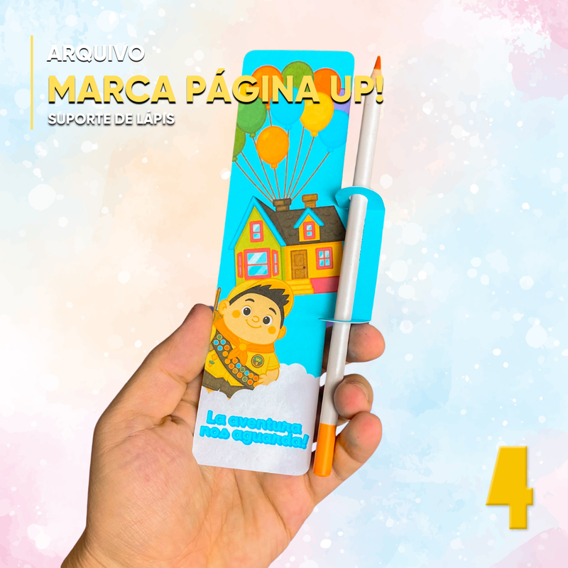 Arquivo grátis de marca páginas e suporte de lápis UP com design inspirado no filme, perfeito para projetos criativos e papelaria personalizada
