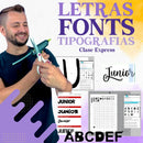 Aula Express Letras, Fonts e Tipografias em espanhol, mostrando técnicas criativas para escolher, combinar e personalizar fontes no mundo da papelaria e design artesanal