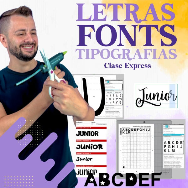 Aula Express Letras, Fonts e Tipografias em espanhol, mostrando técnicas criativas para escolher, combinar e personalizar fontes no mundo da papelaria e design artesanal