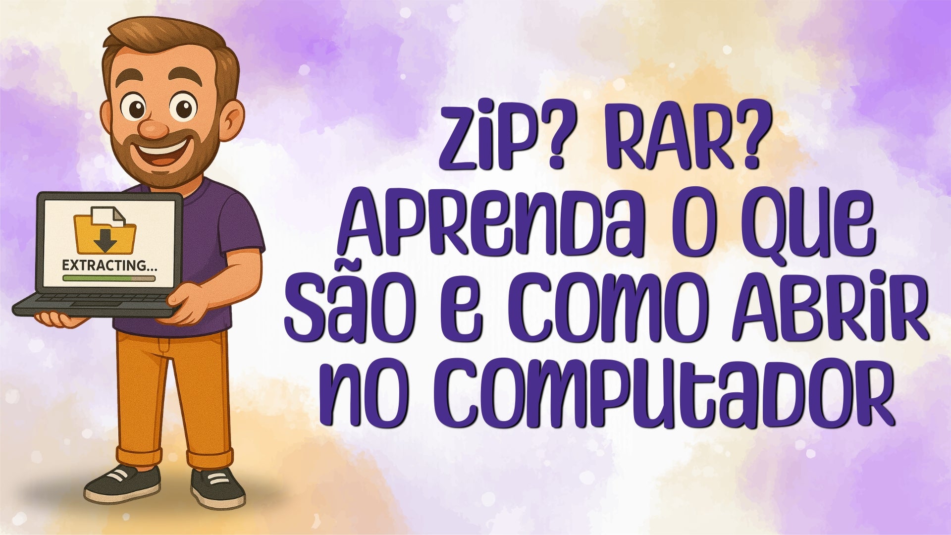 Banner educativo explicando o que são arquivos ZIP e RAR e como abri-los facilmente no computador para usar seus kits digitais