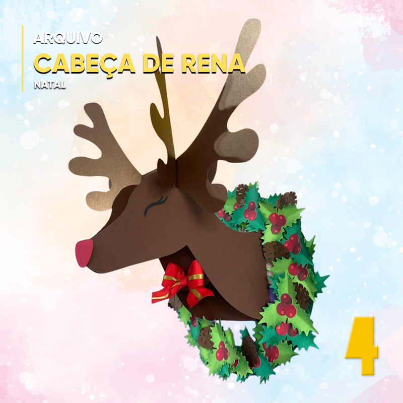 Detalhe dos elementos da Cabeça de Rena com cores natalinas e estilo delicado ideal para personalizações e composições criativas
