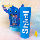 Vista lateral da caixa cinema Lilo e Stitch mostrando o design artesanal e criativo