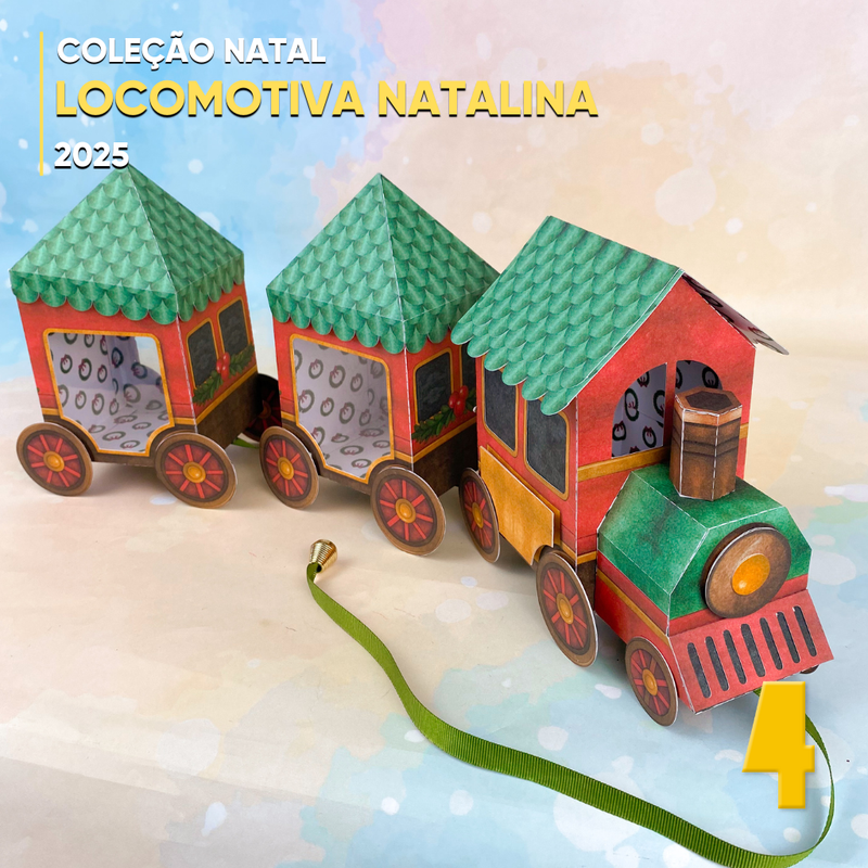Caixa Locomotiva de Natal com design festivo e detalhes encantadores inspirados no espírito natalino