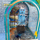 Vista lateral da caixa Os Jetsons mostrando o design criativo e acabamento artesanal