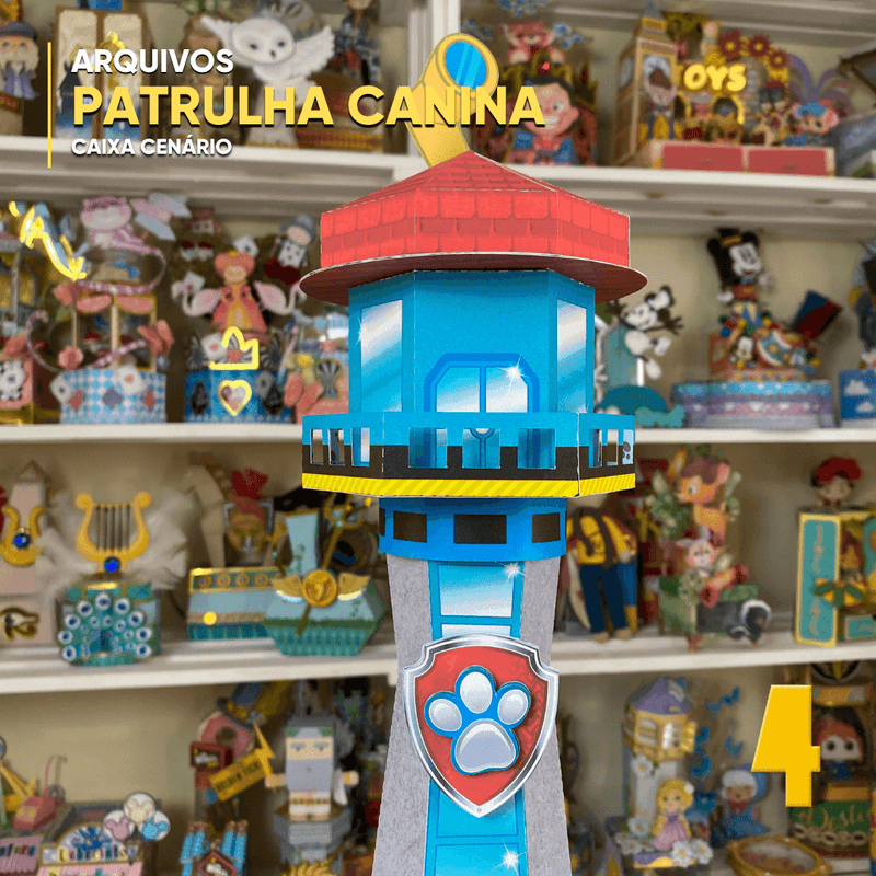 Caixa Patrulha Canina aberta com interior temático ideal para lembrancinhas de festas infantis