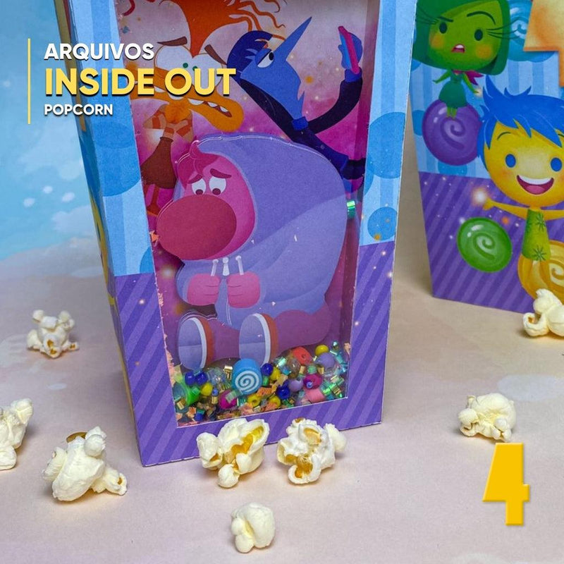 Caixa pipoca Divertida Mente aberta com interior decorado e espaço para guloseimas