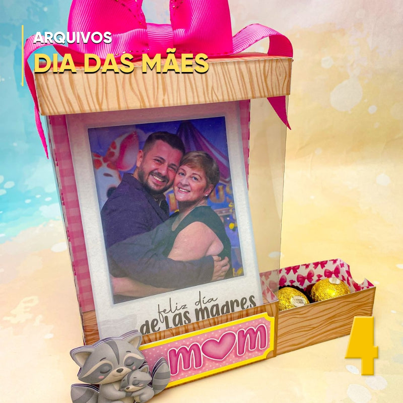 Caixa porta-retrato aberta com espaço interno para foto e decoração personalizada