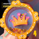 Caketopper espelho princesas com design elegante e detalhes dourados em papelaria criativa
