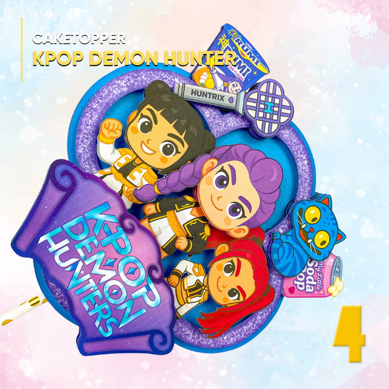 Conjunto completo do Caketopper Guerreiras do K-Pop ideal para decoração de bolos e festas temáticas