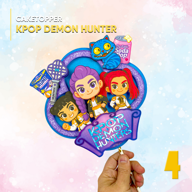 Caketopper Guerreiras do K-Pop com design vibrante e inspirado no universo musical coreano