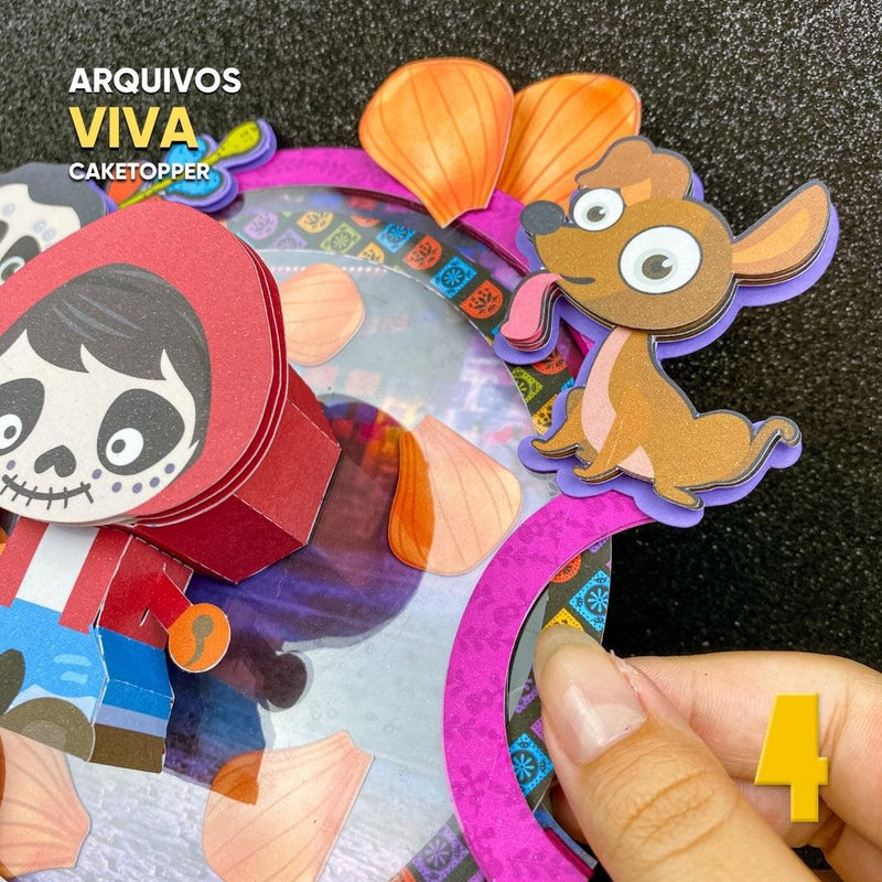 Conjunto completo do caketopper Viva: A Vida é uma Festa ideal para decoração de bolos temáticos