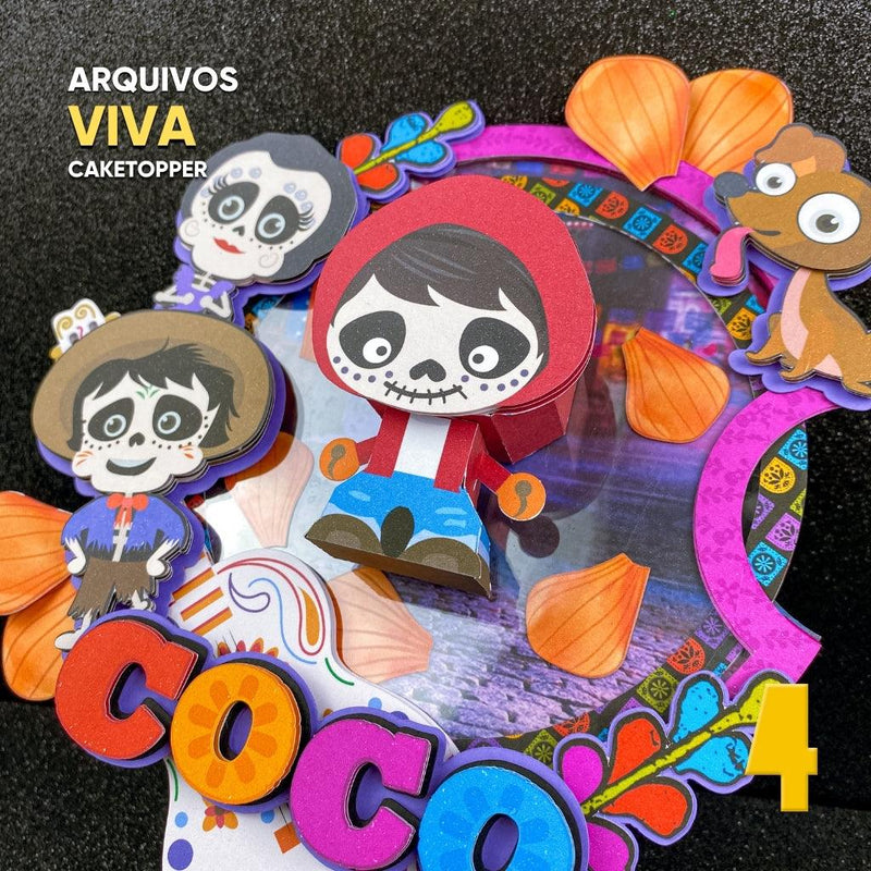 Personagens do caketopper Viva: A Vida é uma Festa com ilustrações vibrantes e acabamento artesanal