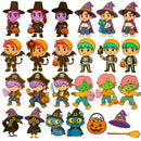 Conjunto completo das ilustrações do Kit Digital Halloween Guerreiras do K-Pop em alta resolução