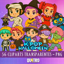 Kit Digital Halloween Guerreiras do K-Pop com 56 ilustrações exclusivas em estilo temático de Halloween