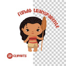 Personagens do Kit Digital Cliparts Moana com traços delicados e cores vibrantes em estilo polinésio