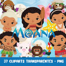Kit Digital Cliparts Moana com 37 ilustrações exclusivas inspiradas na personagem e no oceano tropical