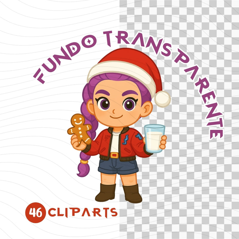 Detalhe dos personagens do Kit Digital Natal Guerreiras do K-Pop com trajes festivos e expressões encantadoras