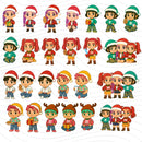 Elementos decorativos natalinos do Kit Digital Natal Guerreiras do K-Pop como árvores, laços e presentes