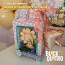 Detalhe frontal da Coleção Aniversário no Bosque mostrando recortes delicados, animais fofos e acabamento artesanal