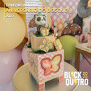 Vista lateral dos projetos da Coleção Aniversário no Bosque com cores suaves e tema florestal