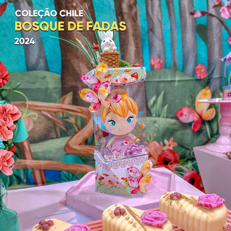 Caixas temáticas da Coleção Bosque de Fadas com ilustrações encantadoras e acabamento premium