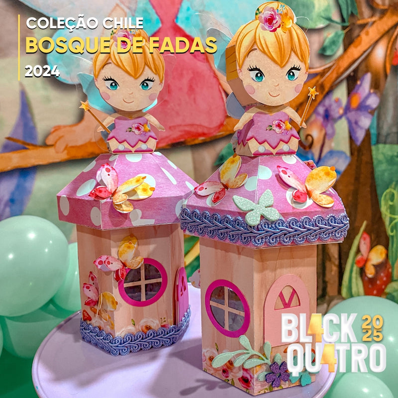 Vista lateral dos projetos da Coleção Bosque de Fadas com cores suaves e elementos naturais