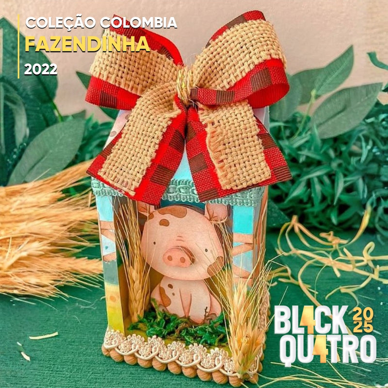 Coleção Fazendinha Presencial Colômbia 2022 com design rústico e elementos inspirados na vida no campo
