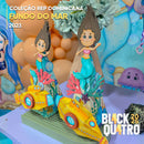 Detalhe frontal da Coleção Fundo do Mar mostrando recortes precisos, conchas e acabamento artesanal