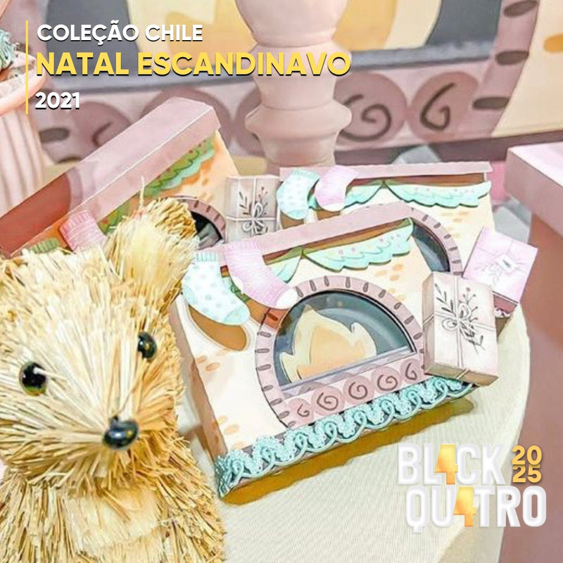 Vista lateral dos projetos da Coleção Natal Escandinavo com tons neutros e detalhes elegantes