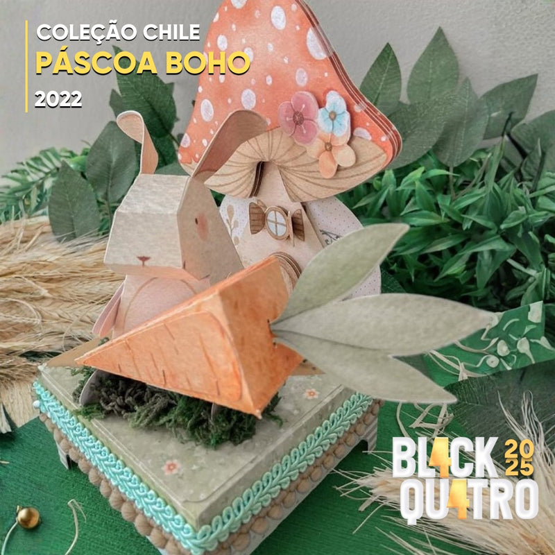 Detalhe frontal da Coleção Páscoa Boho mostrando recortes precisos, tons suaves e elementos florais