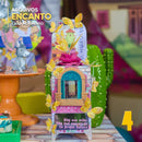 Vista lateral dos projetos Encanto Especiais com cores vibrantes e elementos florais