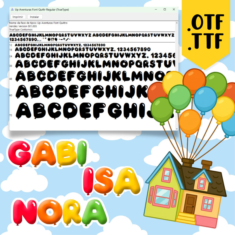 Fonte UP Altas Aventuras com tipografia inspirada no clássico filme, ideal para títulos criativos, convites e projetos de papelaria personalizada