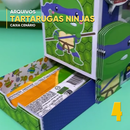 Parte traseira do Funko Pop Donatello com acabamento colorido e recortes perfeitos