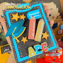 Detalle frontal del proyecto Mi Primera Graduación mostrando recortes precisos y colores vibrantes