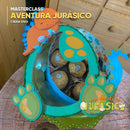 Vista lateral del proyecto Una Aventura Jurásica con acabado artesanal y temática prehistórica