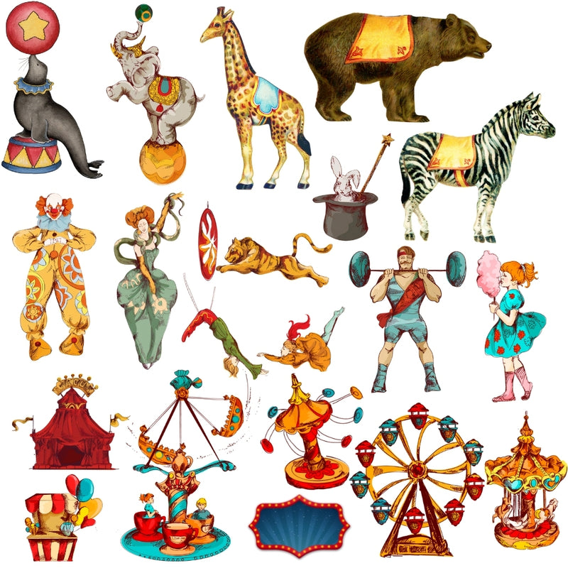 Kit digital Circo Vintage com cliparts, papéis e fontes – estilo retrô para festas e papelaria