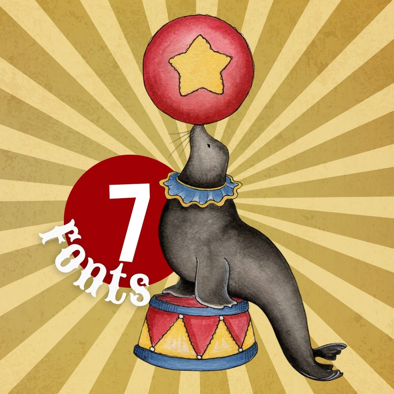 Kit digital Circo Vintage com cliparts, papéis e fontes – estilo retrô para festas e papelaria