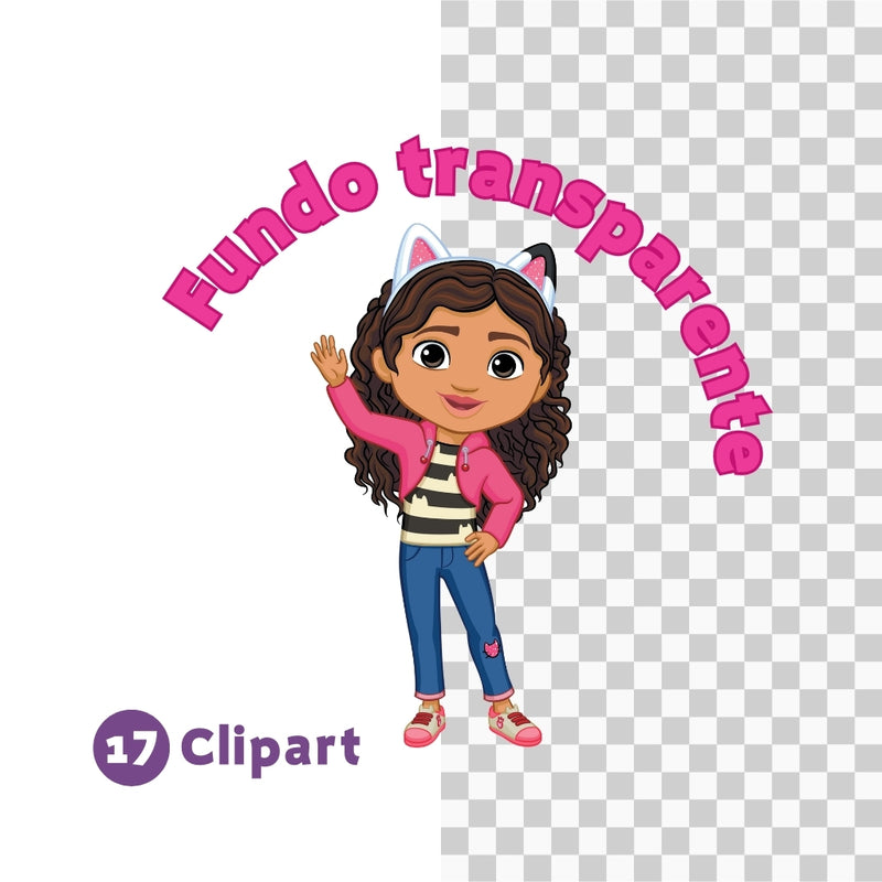 Conjunto de cliparts do Kit Digital A Casa Mágica da Gabby com personagens e elementos mágicos em alta resolução