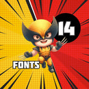 Detalhe dos personagens Deadpool e Wolverine com estilo cômico e visual detalhado